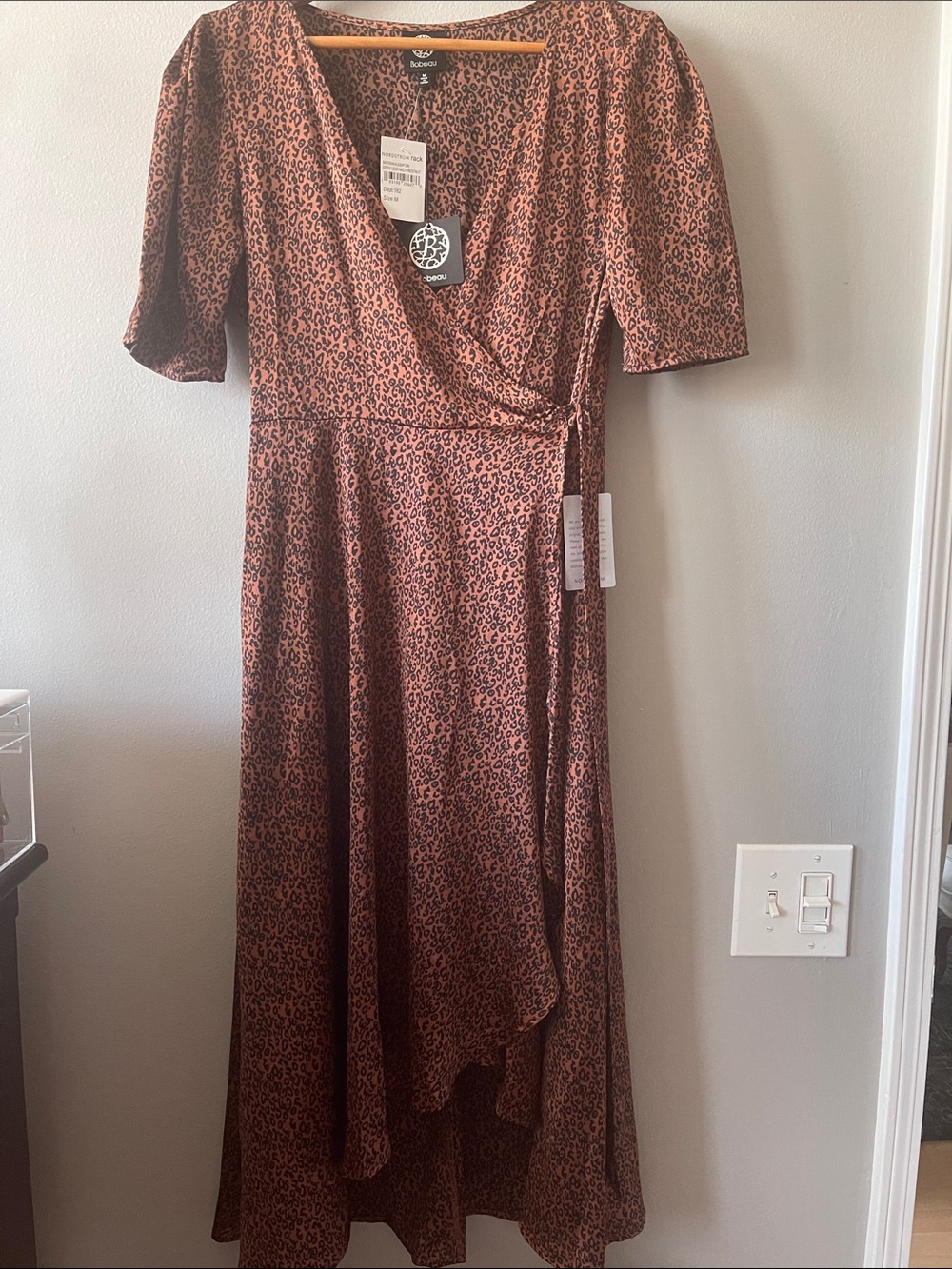 bobeau Rust Leopard High-Low Wrap Dress